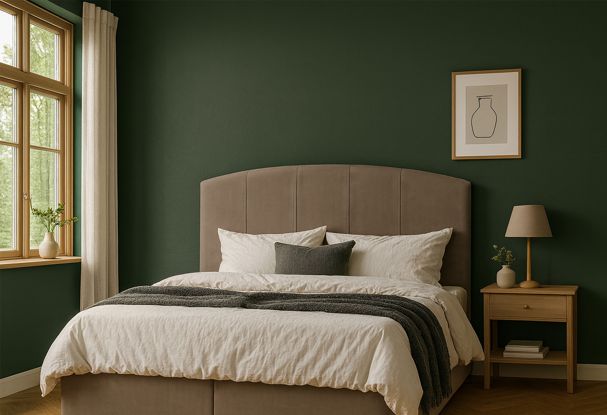 Απεικονίζεται το κρεβάτι σε ένα υπνοδωμάτιο.